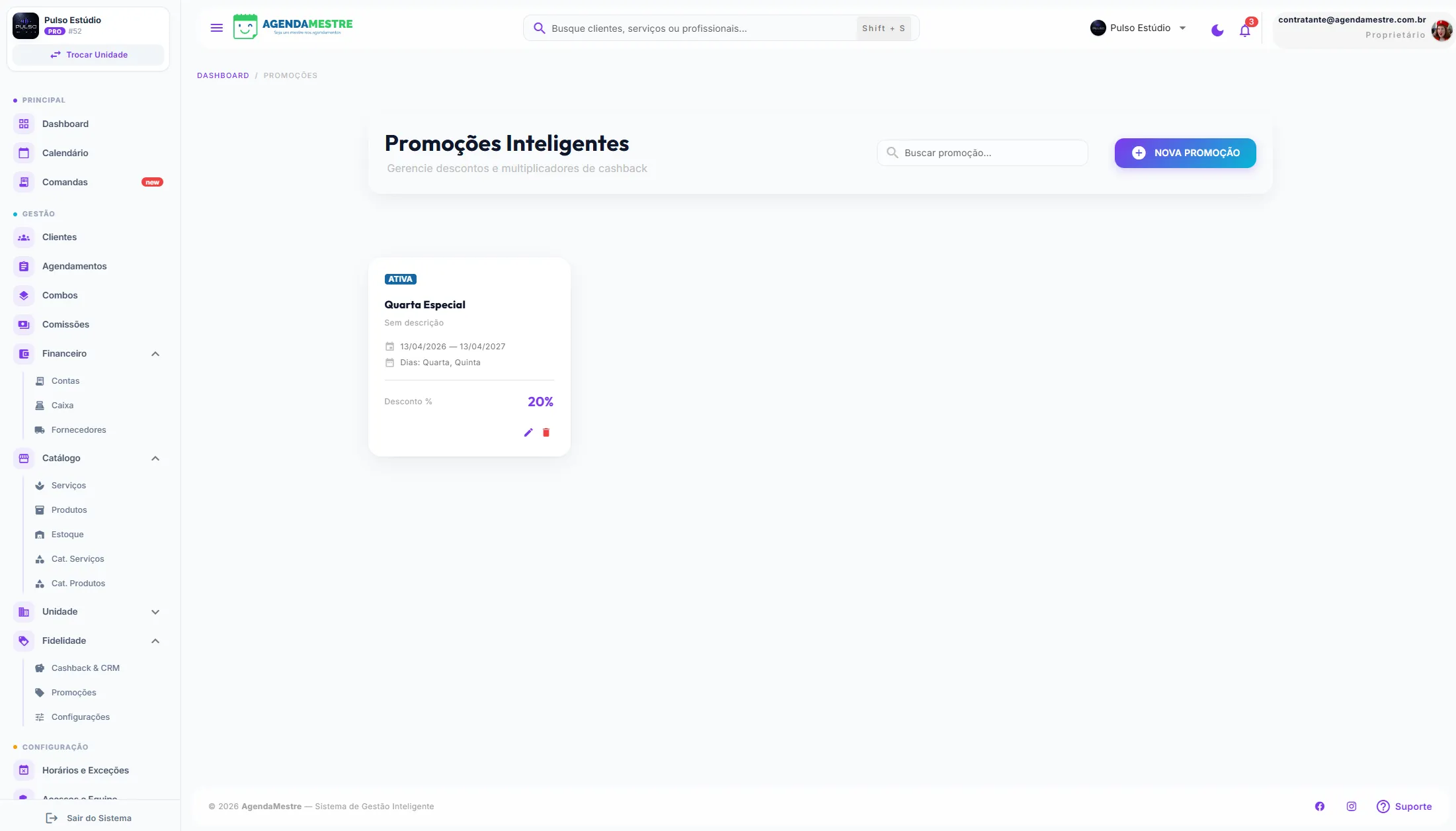 Tela de Promoções do AgendaMestre